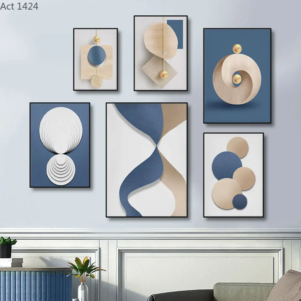 Luxury Lifestyle Picture - (1pc frameless)Abstract Blue White Luxury Gold