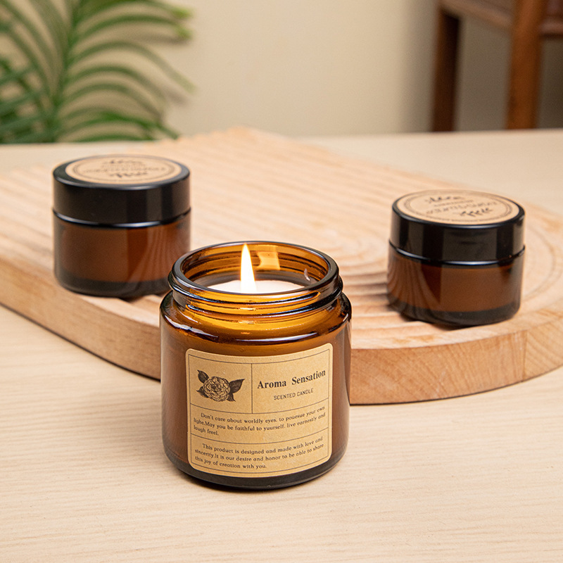 Scented Candle Luxury - Brown Glass Cup Aromatherapy Candle Smokeless